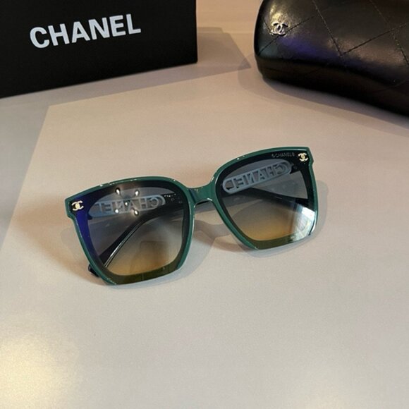 CHANEL Sunglasses: Pilot Sunglasses, metal & zirconia  CHANEL Women\'s Green Sunglasses